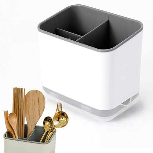 Esshogo Porte-ustensiles pour couverts, porte-couverts de cuisine, égouttoir à couverts avec séparateurs, porte-couverts de table, égouttoir d'évier, porte-brosse à dents de salle de bain avec fond