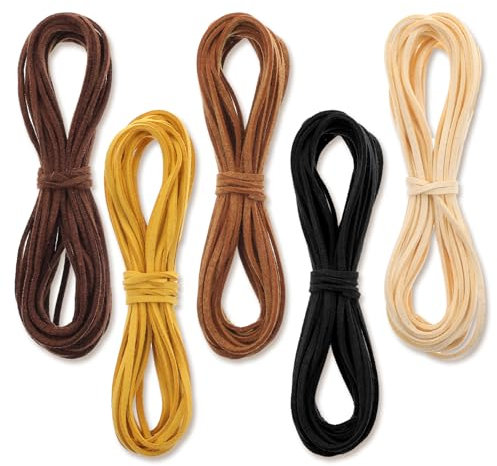 Lot de 5 cordons en cuir pour chaînes - 3 mm x 5 m - Cordon plat en cuir - Pour travaux manuels, travaux manuels, bijoux, colliers, bracelets