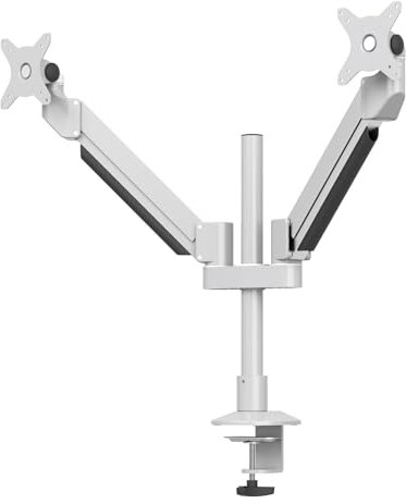 Office Furniture Online Dual Monitor Arms - Karbon D2 Silver Dual Monitor Stand Arm Desk Mount - Height Adjustable, VESA Plate, 8kg Per Screen