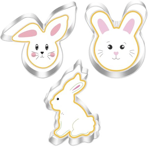 NOPKESV 3 piezas de cortadores de galletas de Pascua con forma de conejos,acero inoxidable,fácil de usar,regalos de Pascua,decoración de pasteles,fondant (Grande 10cm,Pequeño 8cm)
