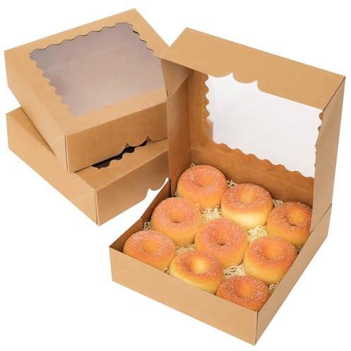Bakery Pastry Boxes with Windows Packaging Boxes 30Pcs 23 x 23 x 6.5cm/9 x 9 x 2.5 Inches Thicker Kraft Paper Cake Box for Cookies Cup Cakes Desserts Pies Gifts