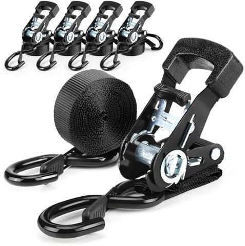 VerdeTrove Heavy Duty Ratchet Tie Down Straps - 4.5M x 25MM （800KG Break Strength）Ratchet Straps with Hooks Transport Tie Downs for Secure Cargo & Equipment Fastening (4PCS/BLACK)