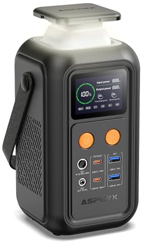 Tragbare Powerstation 192Wh AsperX 140W Camping Power Bank Station für Mehrere Geräte- Mobile Solargenerator mit Notfall Lampe, 60000mAh LiFePO4-Akku, Stromspeicher für Reisen Portable Powerbank