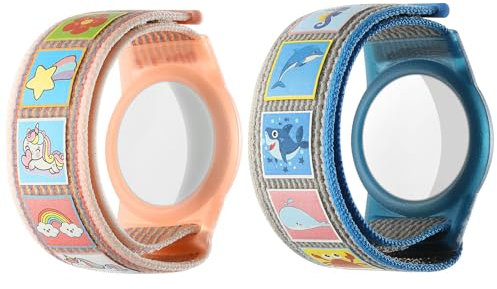 Dingfeiyu Braccialetto per Apple AirTag, Anti-smarrimento e Anti-graffio Custodia Cover AirTag per Bambini, Adolescenti, Anziani (rosa + blu)