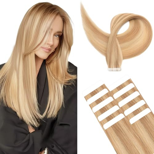 TESS Invisible Tape Hair Extensions Human Hair Real Hair Thin Type 10 Pcs 15G Lightweight For Highlight Straight - #18P613 Ash Blonde & Bleach Blonde - 16 Inch