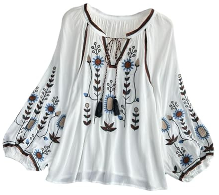 APLVFFZH Blusa Bordada para Mujer Tops Bordados Mexicanos con Bordado Floral para Mujer