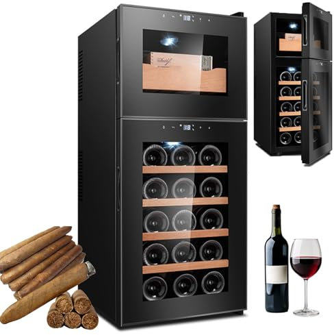 hKjPlvf 59L Electric Cigar Humidor Cabinet, 110W Double Door Dual Temperature Electric Cigar Humidor Cooler Wine Cabinet with Spanish Cedar Wooden Shelf, Quiet, LED Light & Tempered Glass Door,C