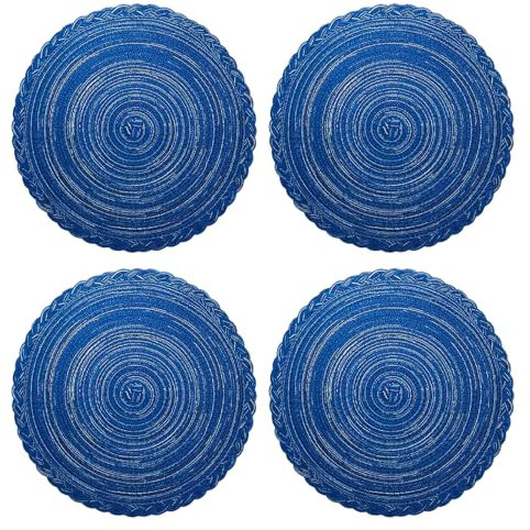Set di 4 Tovagliette Rotonde Lavabili Blu Intrecciate - Antisporco e Resistenti al Calore (Blu)
