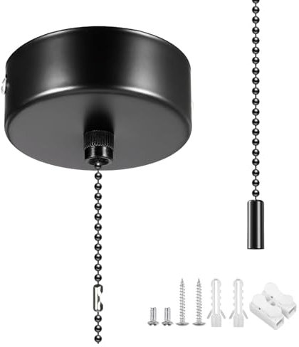 Interrupteur à Cordon de Traction Chromé 230V pour Plafond - Kit d’Installation avec Chaîne pour Salle de Bains, Design Contemporain et Installation Simplifiée