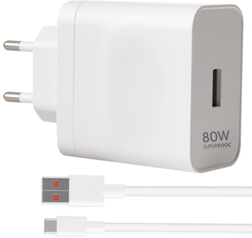 80W Cargador Rápido para Oppo Realme Oneplus, Cargador 80W SUPERVOOC y Cable USB C 1M para OPPO Find X6, X5 Pro, Reno 13, Reno 12, Realme GT, Adaptador de Carga para OPPO A98, A78,A76, Realme GT Neo 3