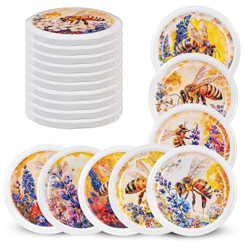 KADAX Schraubdeckel fi82 mm x 10st, Twist-Off-Deckel Set aus Metall, Ersatzdeckel für Einmachgläser, Deckel mit 6 Einrastzähnen fürsturzgläser und Einmachgläser (Bunte Biene, 10stück)
