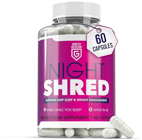 Night Shreds Sleep Support & Natural Weight Balance Supplement - Natural Night Time Supplement - Supports Relaxation, Restful Nights & Weight Loss, 60 Capsules, UK Made – Vegan Friendly