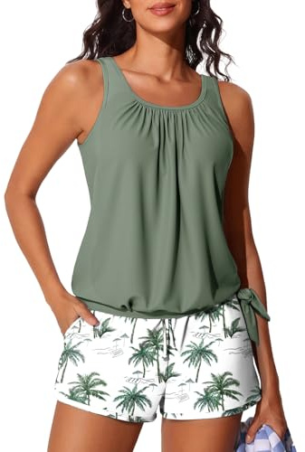 Summer Mae Womens Tankini Swimsuits with Shorts Bathing Green Shadow L