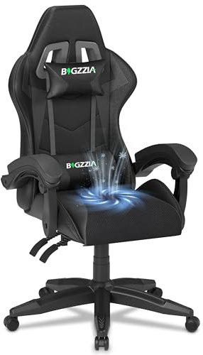 bigzzia Chaise Gaming Ergonomique avec Ventilateur, Fauteuil de Jeu Respirant avec Coussin Lombaire et Appui-Tête,Hauteur Réglable, Fauteuil Gamer Confortable pour Adultes, Filles et Garçons