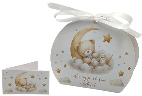 PV Grafik 24 Bonbonniere zur Geburt, Bär, Bonbonniere-Boxen für Jungen oder Mädchen, Konfektschachteln für Babyparty, Taufe, Geburtstag, Set mit Karte und Schleife (11B)