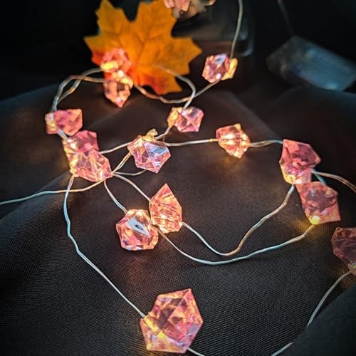 ALEGRE® Kristall Stein Lichterkette, 2M 20 LED Lichterkette Kristall Batterie, Micro Kupferdraht Lichterketten Innen, Rosa KristallStein Lichterketten für Geburtstag, Schlafzimmer, Weihnachten Deko