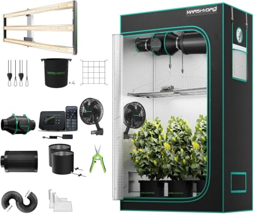 MARS HYDRO FC4000 Smart Grow Tent Set completo 120 x 60 x 180 cm per | Samsung LM301H - Lampada da coltivazione dimmerabile con controllo tramite app, 1680D, set completo da 4
