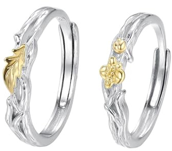 Aotiwe Damenring Modern, Ring Damen Zeigefinger Silber Gold Blume 999 Sterling Silber Verstellbar