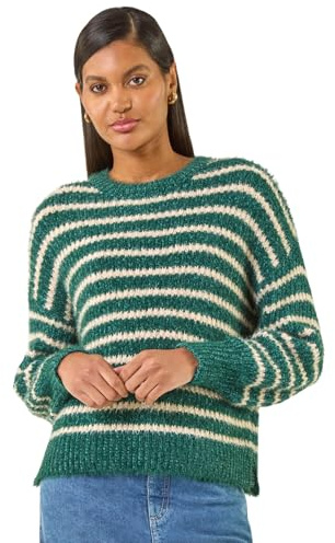 Roman Originals Fluffy Yarn Jumper for Women UK Ladies Thick Sweater Warm Cosy Chunky Knitted Pullover Winter Furry Casual Smart Textured Everyday Cuddly Soft Knitwear - Forest - Size 10