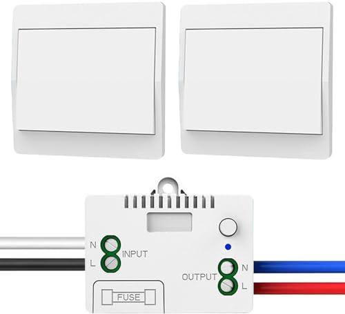 XUXLEKK Interruptor de Luz Inalámbrico 230V, Interruptor Inalámbrico Autoalimentado – No se Requieren Baterías, Impermeable, No Requiere Cableado, Controle su Lámpara Hasta 200 m de Distancia
