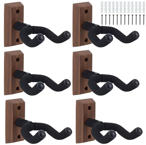 WEBEEDY 6 Packs Walnut Guitar Wall Mount Rotatable Soft U-Shaped Guitar Hook Wall Hangers, Guitars Holder Organizer for Acoustic, Electric, Bass, Gifts for Musicians Music Lovers