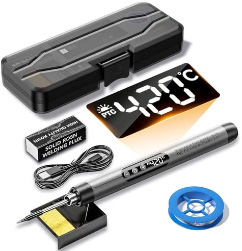 Cordless Soldering Iron Kit, Rechargeable USB Soldering Iron with LCD Display,3 Speed Temperature Adjustment from 300°C to 450°C Portable Electric Soldering Pen for Home Appliance Repairs