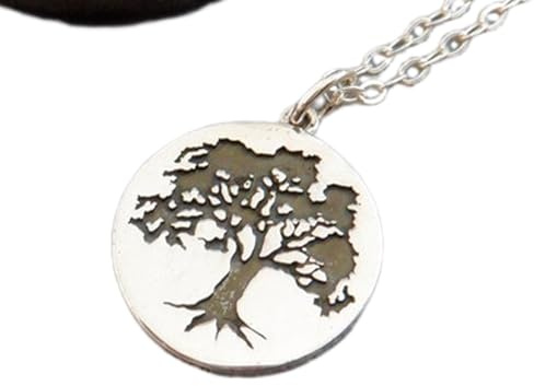 Gems_Hub 925 sterling silver oak tree necklace etched pendant small strength endurance charm earth nature necklace family jewelry be strong symbol| with 18 inch chain |silver plated |PEND_FIZA_2366