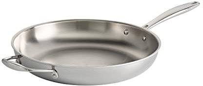 Tramontina Three Layer Clad Stainless Steel 12 Frying Pan with Auxiliary Handle, Induction Ready Frying Pan, Dishwasher Safe, NSF Certified, Made in Brazil