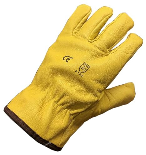 Himalayan H310 Herren-Handschuhe, mit Fleece gefüttert, Leder, Winter, Thermo-Arbeitshandschuhe, PSA, Gelb, L