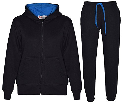A2Z 4 Kids Plain Tracksuit Contrast - T.S Contrast Trim Black Blue 11-12