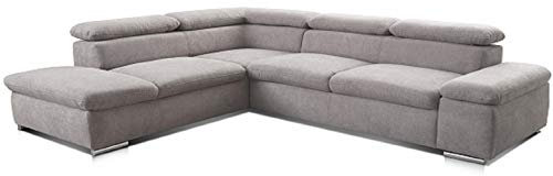 Cavadore Ecksofa Alkatraz / Großes Sofa in L-Form mit Ottomanen links und verstellbaren Kopfstützen/ Modernes Design / 274 x 66 x 228 cm / Grau