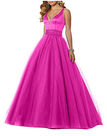 Stillluxury Vestidos de noche largos con cuello alto y espalda descubierta, para mujer, Fucsia a, 34