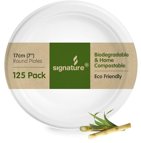Piatti rotondi in bagassa super rigidi, biodegradabili e monouso, alternativa ecologica alla plastica, per feste, confezione da 125 piatti resistenti da 18 cm (7)