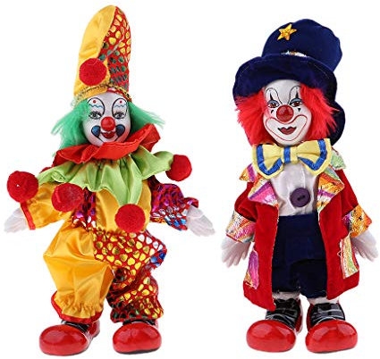 Fenteer 2 Mini Halloween Clown Kostüm Porzellanpuppe Im Bunten Kostüm Dekofiguren Geburtstagsgeschenk, #2