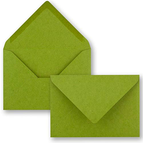 50x kleine Umschläge aus Kraftpapier in Hellgrün DIN C7 8,1 x 11,4 cm mit Spitzklappe und Nassklebung in 110 g/m² - kleiner blanko Mini-Umschlag