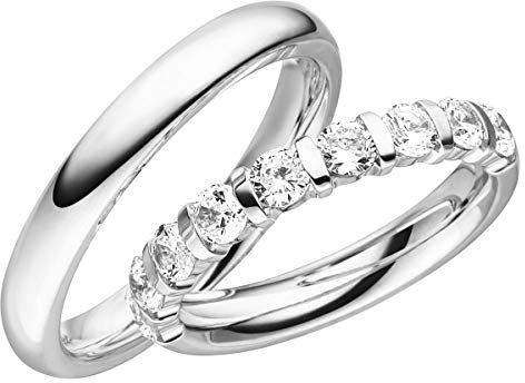 JC Trauringe Silber 925 Paarpreis Eheringe Poliert I Traumhafte Verlobungsringe 3,6 mm I Partnerringe mit Gravur in edler Schatulle I 2 Hochzeitsringe Herrenring & Damenring mit Steinen I LC113-S
