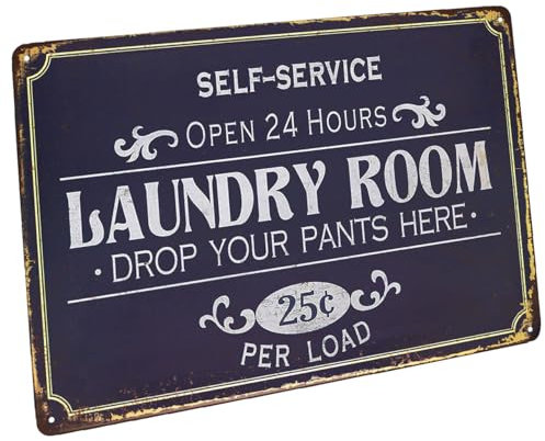 Hioni Metallschild mit Aufschrift „Self-Service Laundry Room Open 24 Hours“, Vintage-Stil, Wanddekoration