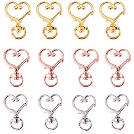 30Pcs Keychain Claw Clasp Heart Keychain Ring Holder Lanyard Lobster Hooks for Bag Key Split Ring Craft Jewelry Making Crafting Supplies (Silver, Golden, Rose Gold)