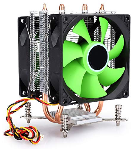 CPU Air Cooler with Dual-Fan, 45 CFM Air Cooling Fan CPU Liquid Cooler Radiator with 2 Heatpipe for LGA 1155/1156 / 1366 / Core i3/ i5 / i7(Topi-5)
