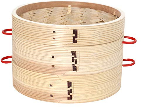 KELUNIS Vaporera De Leña con Tapa - Aperitivo De Pescado, Arroz Y Verduras Juego De Cesta De Vapor - Herramientas De Cocina para Cocinar - Una Jaula Y Una Cubierta Utensilios De Cocina para Cocinar