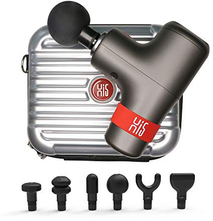Hi5 10347 General Vibrationsmassagegerät Tief-Gewebe Massagepistole Massage Gun für Abnehmen nach Sport Nacken Schulter Rücken Entspannen Ruhiger Betrieb 6 Massageköpfe-Grau mit Hardcase, 1520 g