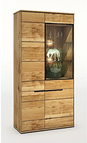Elfo Vitrine Hochschrank Lola Eiche-teilmassiv furniert B 102x H 197x T 42 cm NEU/OVP
