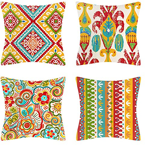 Kissenbezüge 4 Stück Boho Mandala Kissenbezug Buntes Geometrisches Muster Baumwolle und Leinen Dekoration Kissenhülle Weiche 40x40cm Sofa Wohnzimmer Zierkissenbezug Schlafzimmer Bürodekoration