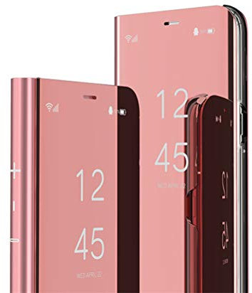 COTDINFOR Compatible with iPhone 13 Coque Flip, Makeup Mirror Case Mince Plating Clear Portefeuille Antichoc Housse Étui pour iPhone 13 Cover Mirror PU Rose Gold MX.