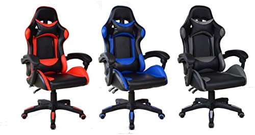 groundlevel Racing Style Gaming/Executive Office Chair PU Faux Leather Finish 360° Swivel Feature With Lumbar Support Cushion Reclining Function Upto 130 Kg Weight Capacity, (Black/Grey)