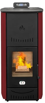 STUFE A PELLET ITALIA New York 24 Kw | Hydro-Pelletöfen für Heizung und Warmwasser Effizienz 92% Heizt 180m² Autonomie 22 Std. Programmierbar 5 Geschwindigkeiten und Kräfte 24 Monate Garantie Rot