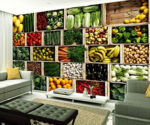 XAONUO Fruit Papier Peint Mural 3D Cuisine Fruits Légumes 140X70Cm Papier Peint Intissé Trompe L'Oeil Tapisserie Photo Auto-Adhésif Poster Tableaux Muraux Décoration Murale