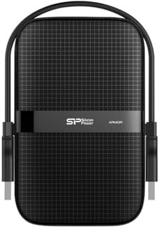 Silicon Power Disque Dur Externe Armor A60 5 to 6,35 cm 2,5 USB 3.2 Black Shockproof MIL-STD 810G 516.6 Procedure IV Résistant à l'eau