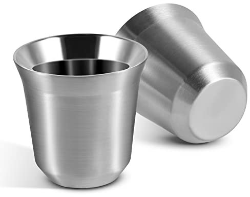 Leaf House Espressotassen Mokkatassen Edelstahl, Doppelwandige Kaffeetassen Espressobecher isoliert spülmaschinefest, 80ml x 2 Stücke (Silber)