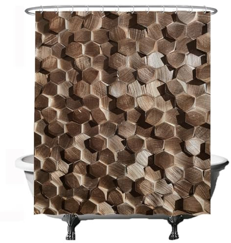 Ulticool Rideau de douche, en métal, décoration industrielle, 180 x 200 cm, lavable, anti-moisissure, avec 12 anneaux, marron beige